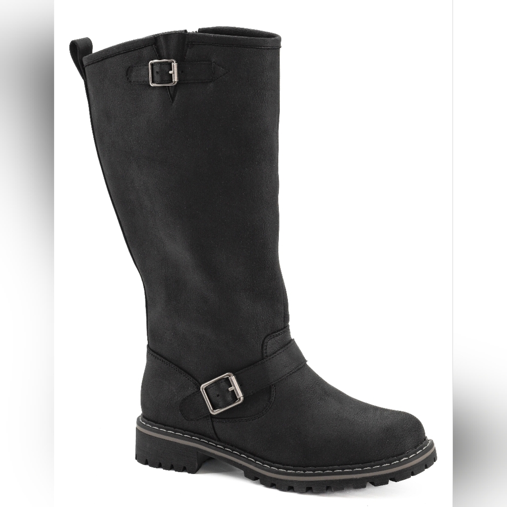 Corkys Black Tall Buckle Moto Boots Carny Boot Size 10